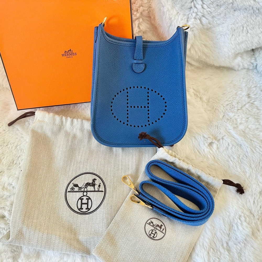 Hermes Bleu de France Mini Evelyne TMP NIB